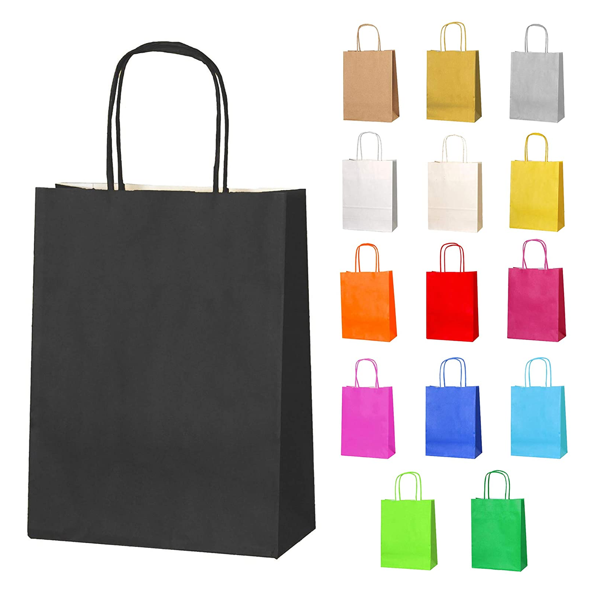 12pc Kraft Paper bags with twisted paper handle Size : 26x21x11cm  Black - Willow