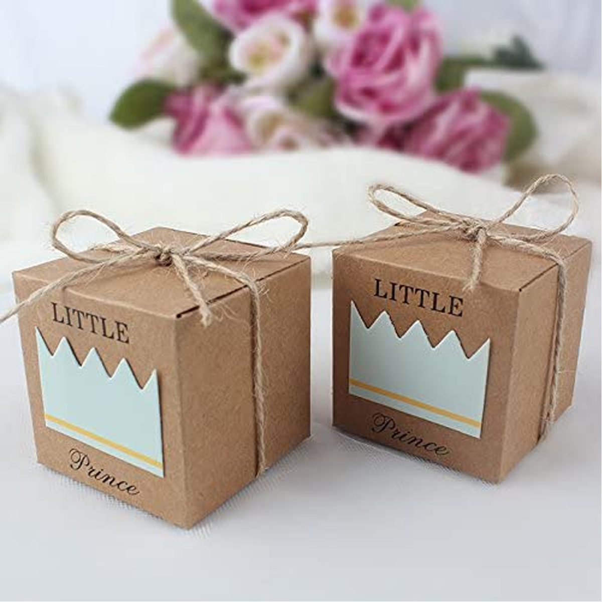50pcs Baby Shower Candy Box Little Prince/Princess Kraft Boxes