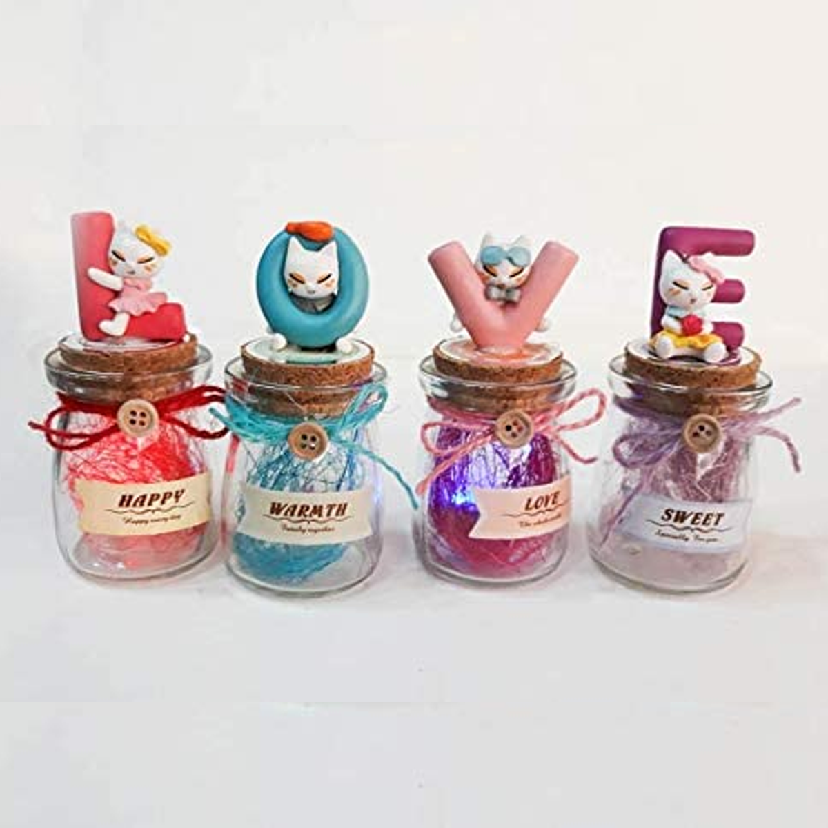 Small Glass Jars LED Light LOVE Word Party Gift - 9cm