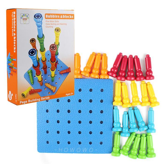 Bubbles and Blocks Pegs and Pegboard Building Set with 25 Stackers