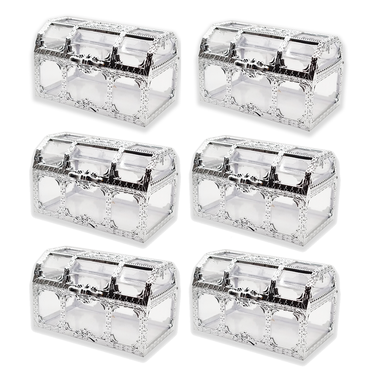 Cromoxome Rectangle SILVER Plastic Decorative Wedding Favor Box 9x5x3.5 Cms  (Pack of 6) - Willow