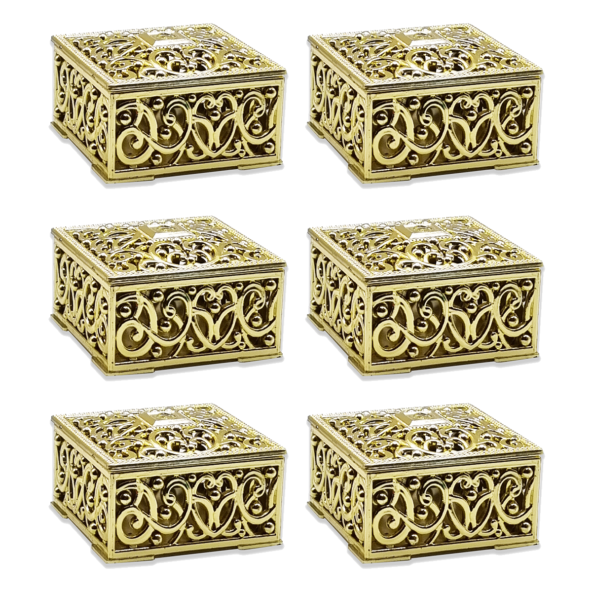 Cromoxome Square Gold Plastic Decorative Wedding Favor Box 5.5x5.5x2.6 Cms  (Pack of 6) - Willow
