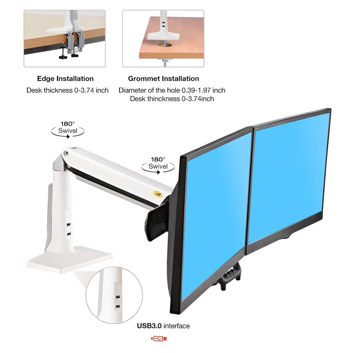 Monitor Mount Full Motion Swivel Monitor Arm with Gas Spring(17-27", Dual Monitor) - North Bayou