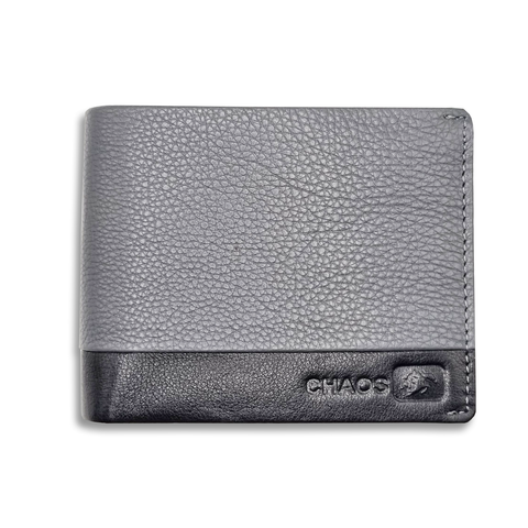 Men Grey/Black Genuine Leather Wallet - Regular Size (4 Card Slots) - Chaos