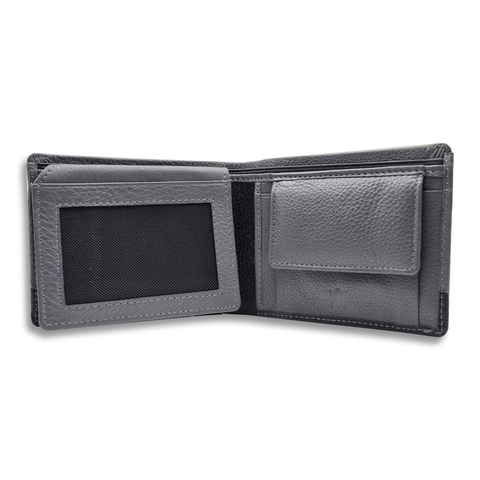 Men Grey/Black Genuine Leather Wallet - Regular Size (4 Card Slots) - Chaos