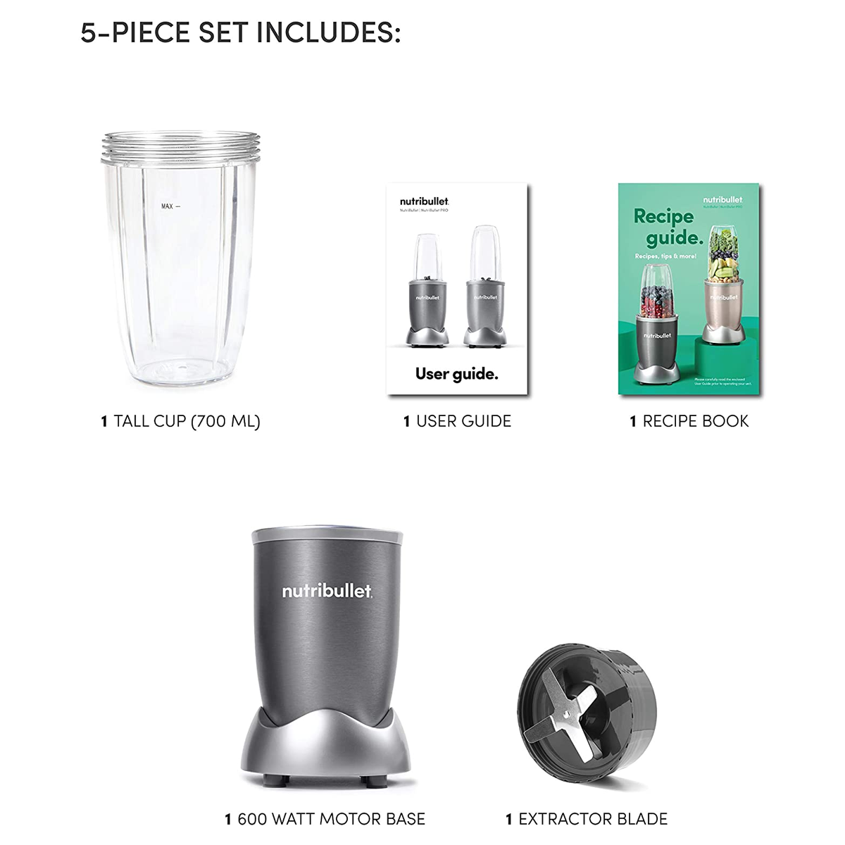 Nutribullet 600 Watts 5 Piece Set High Speed Blender Emaratshop