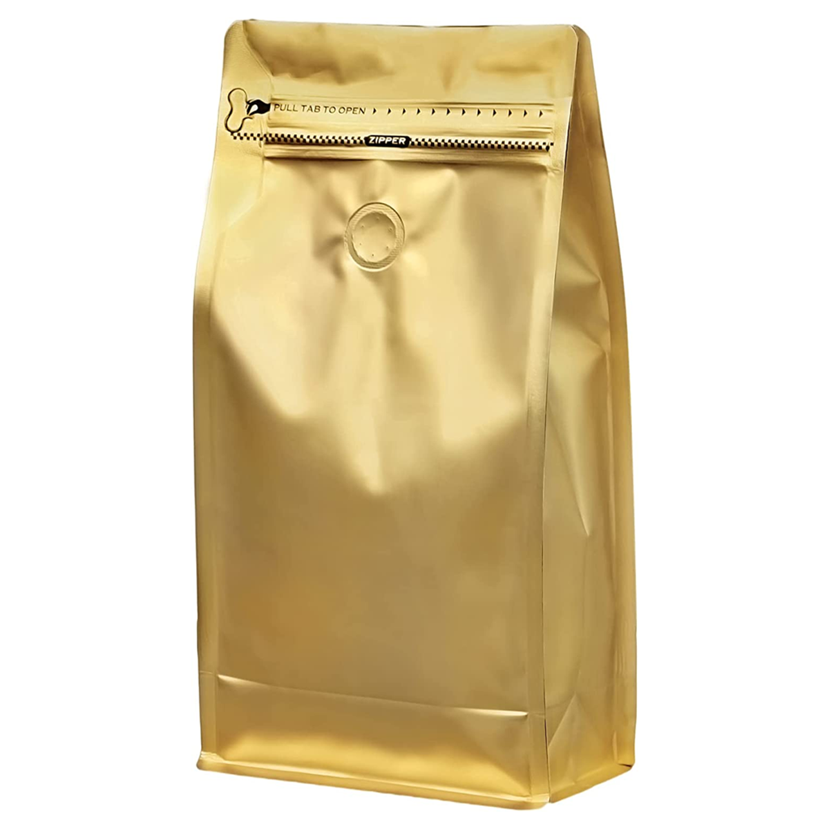 Gold Color Coffee Pouches with valve, Flat Bottom Pull Tab Zipper 1Kg (25 Pc Pack) - Willow