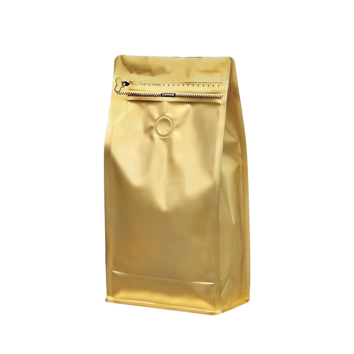 Gold Color Coffee Pouches with valve, Flat Bottom Pull Tab Zipper 1Kg (25 Pc Pack) - Willow