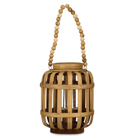 Homeworks Large Wooden Lantern with Beaded Handle