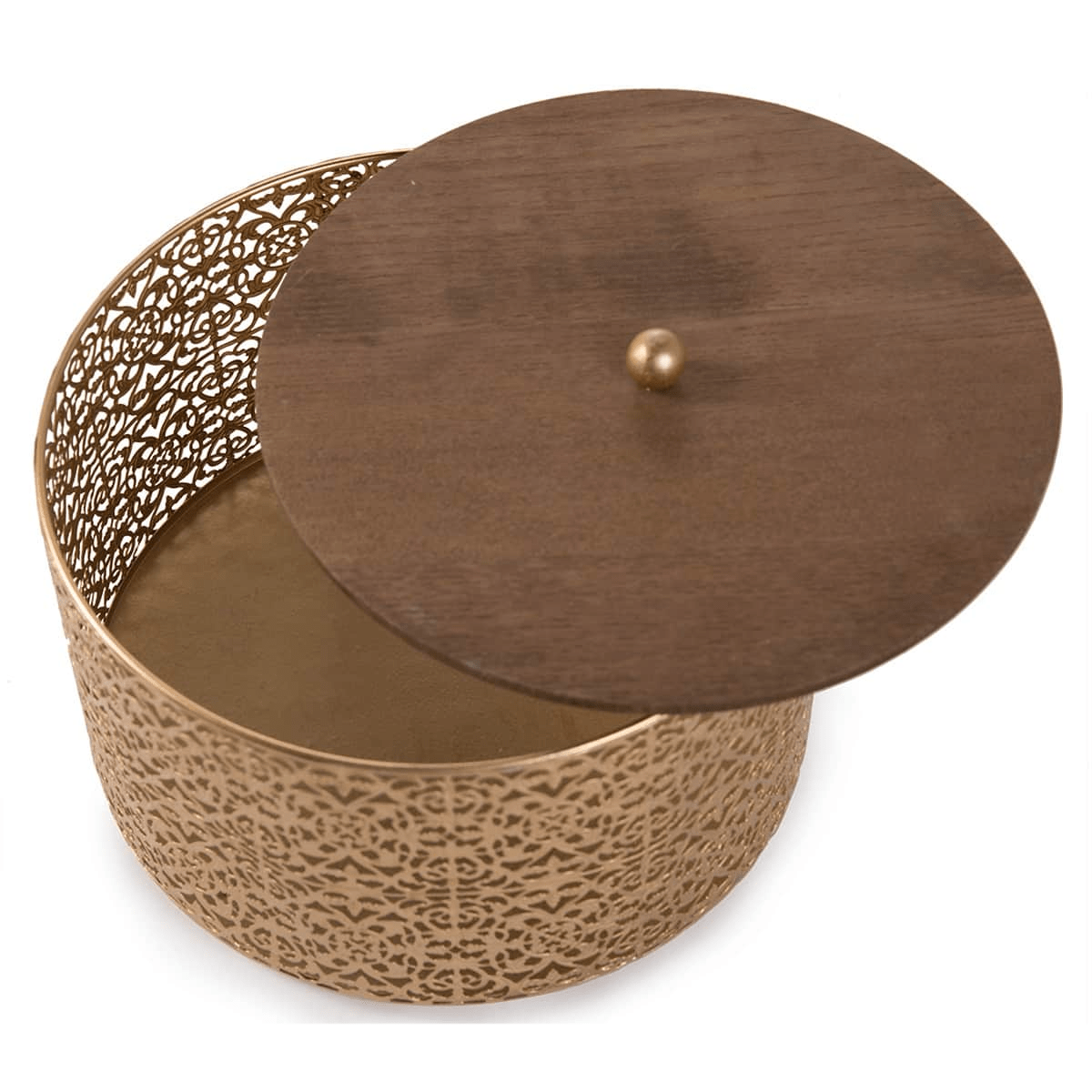Extra Large Metal Storage Box & Wooden Cover (18 x 25 cm, Gold ...
