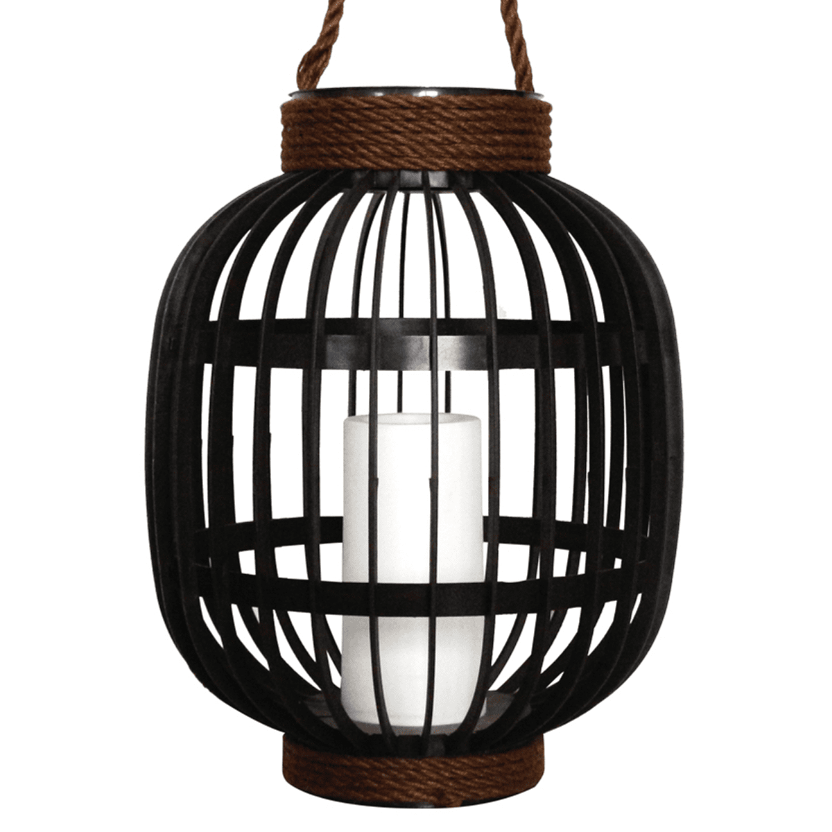 Solar Plastic Basket Lantern with Candle (Large)