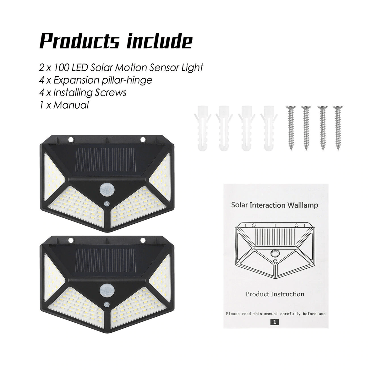 Solar Light Outdoor 100 LED Waterproof Security Wall Night Light with Motion Sensor 270° Wide Angle