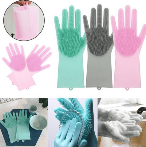 Magic Reusable Silicone gloves with Wash Scrubber Heat Resistant for Cleaning