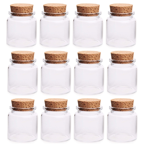 12 Pcs 50ml Empty Clear Glass Bottles Vials Jars with Cork Stopper Storage Message Bottles for DIY Craft Home Decor Wedding Party Favor