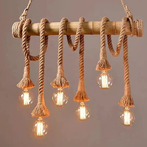 Six Head Bamboo Rope Chandelier Ceiling Lights, (A60 LED inclusive of Bulbs)