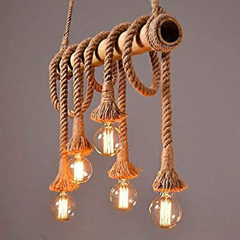 Six Head Bamboo Rope Chandelier Ceiling Lights, (A60 LED inclusive of Bulbs)