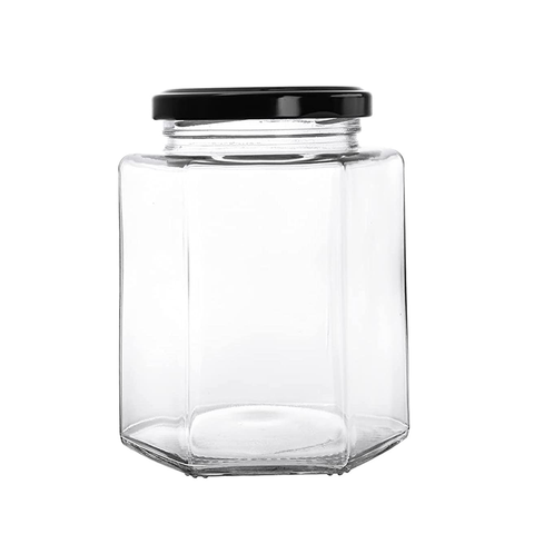 72Pcs Hexagon Glass Jars with BLACK Lids 180ml - Willow