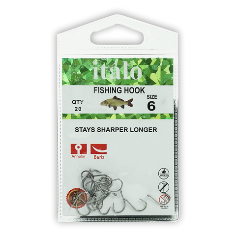 Fishing Hooks, Stay Sharper Longer, Pack of 18pcs - Size 8 - Italo