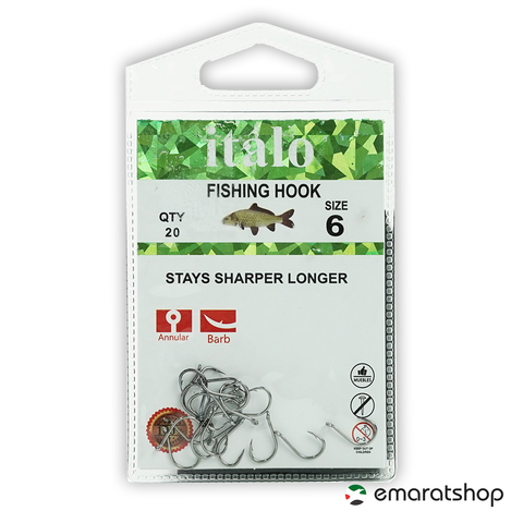 Fishing Hooks, Stay Sharper Longer, Pack of 12pcs - Size 14 - Italo