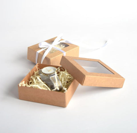 WILLOW Kraft Paper Gift Packaging Box with PVC Clear Window Wedding Favor 12Pc Pack (18x14x6.5Cms)