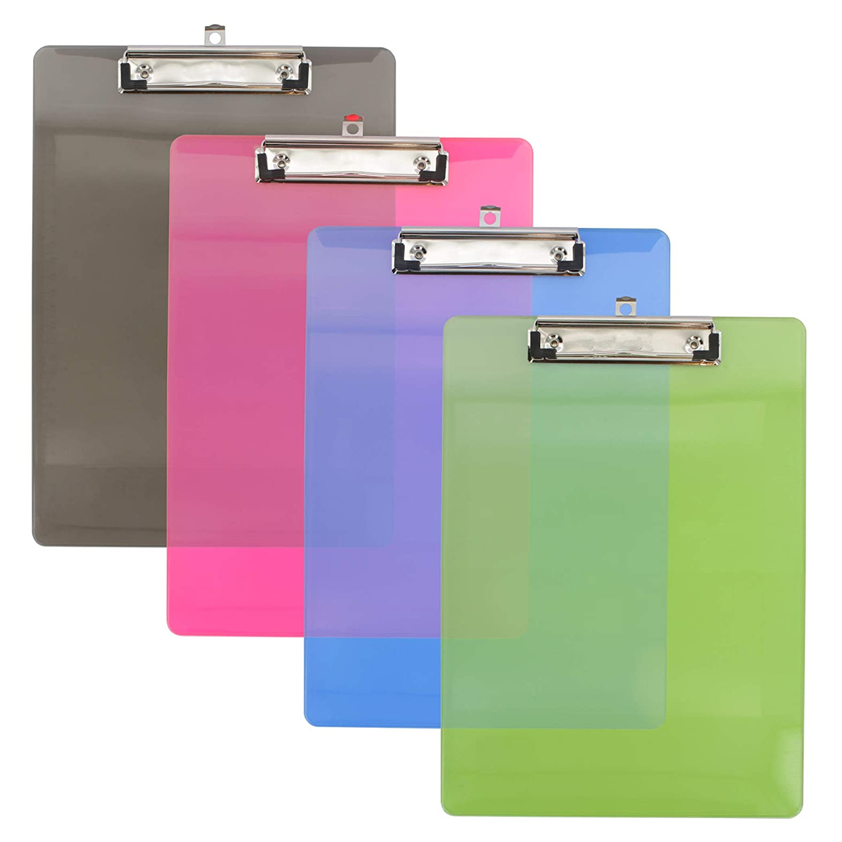 4Pc Pack A5 size Transparent Assorted color plastic clipboard with Low Profile Clip