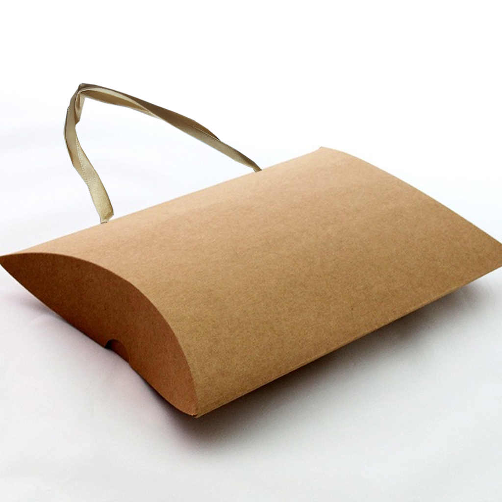 Large Brown kraft Paper Pillow Box with Handle 24x18Cms - (12 Pcs Pack)