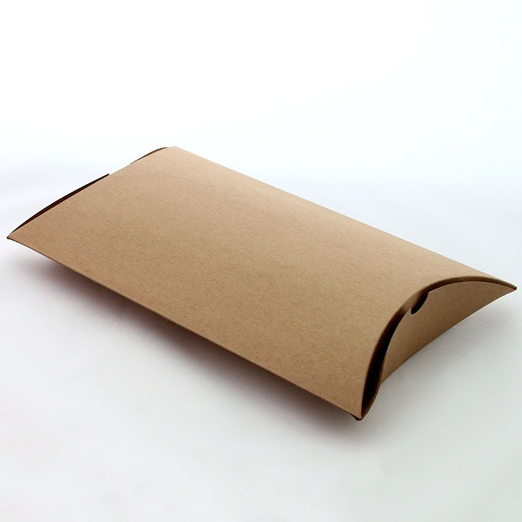 Medium Brown kraft Paper Pillow Box with Handle 19x12.5Cms - (12 Pcs Pack)