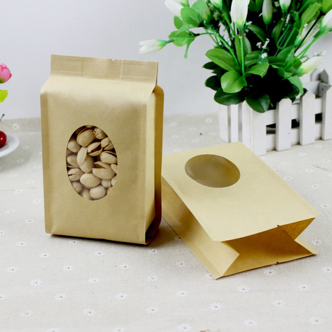 100Pc Pack Kraft Paper Bag Stand up Pouch with Oval Window Hi Grade Quality Paper Size (26 X 10 X 6.5Cms)