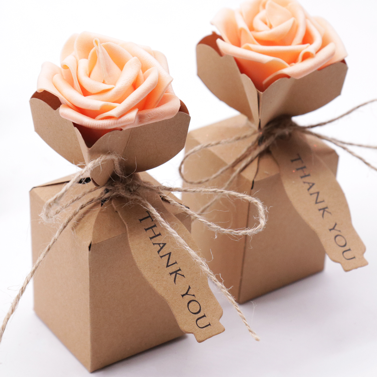 Kraft bow-knot Cardboard Gift Boxes for Wedding Favors  with Twine & Thank You Card 10x9 Cms (12Pc Pack)  - Willow- Willow