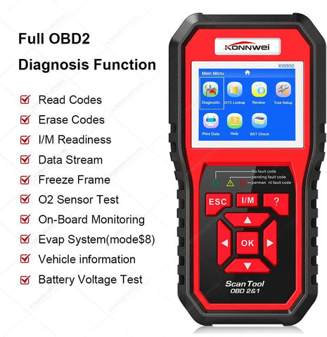 Konnwei KW850 EOBD OBD OBDII Scanner Reader Car Vehicles Diagnostic Tool Detector