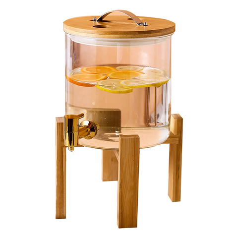 Olmecs Juice Dispenser with Leak Free Tap, and Wooden Stand (5Ltr)