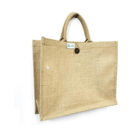 Willow Natural Jute Tote Bag with Cotton Handles Buttoned Closure Bags Size 18"W x 14"h x 6"