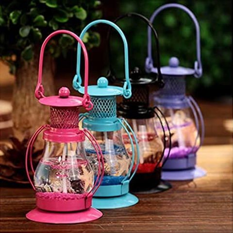 12pcs Small Hanging Lantern With Candle Mediterranean Style Mixed Assorted Colors Party Giveaway Gifts - 8cm Height
