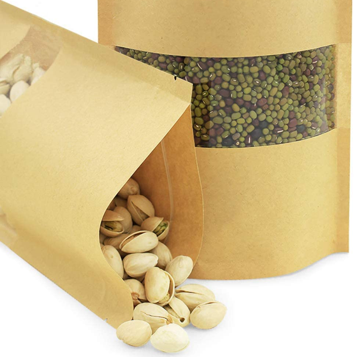 Kraft Paper Pouch with Zip Lock Sealing & Window (PACK OF 50 PCS)