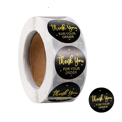 WILLOW 500Pcs Thank You For Your Orders Stickers, Round  Roll with Gold Foil, Self Adhesive Gift Packaging Stickers  (Black)