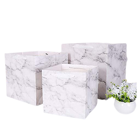 12Pcs Square Marble Design Gift Bags Giveaway Flower Bags Gift Favors - 20x20x20cm White - Willow