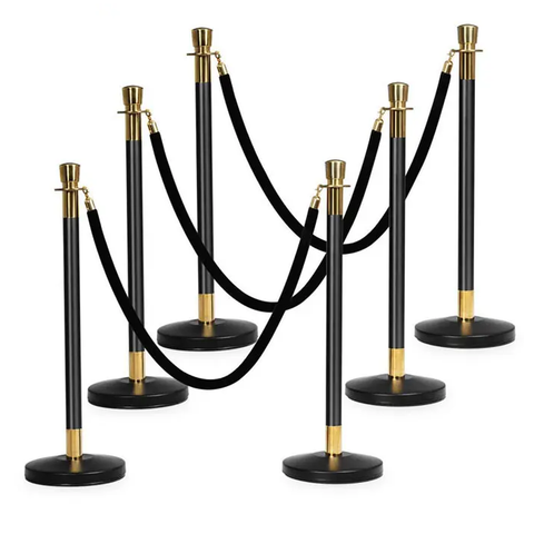 Olmecs Set of 6 Pieces Stanchion Set, Stanchion Set with 5 ft/1.5 m Black Velvet Rope