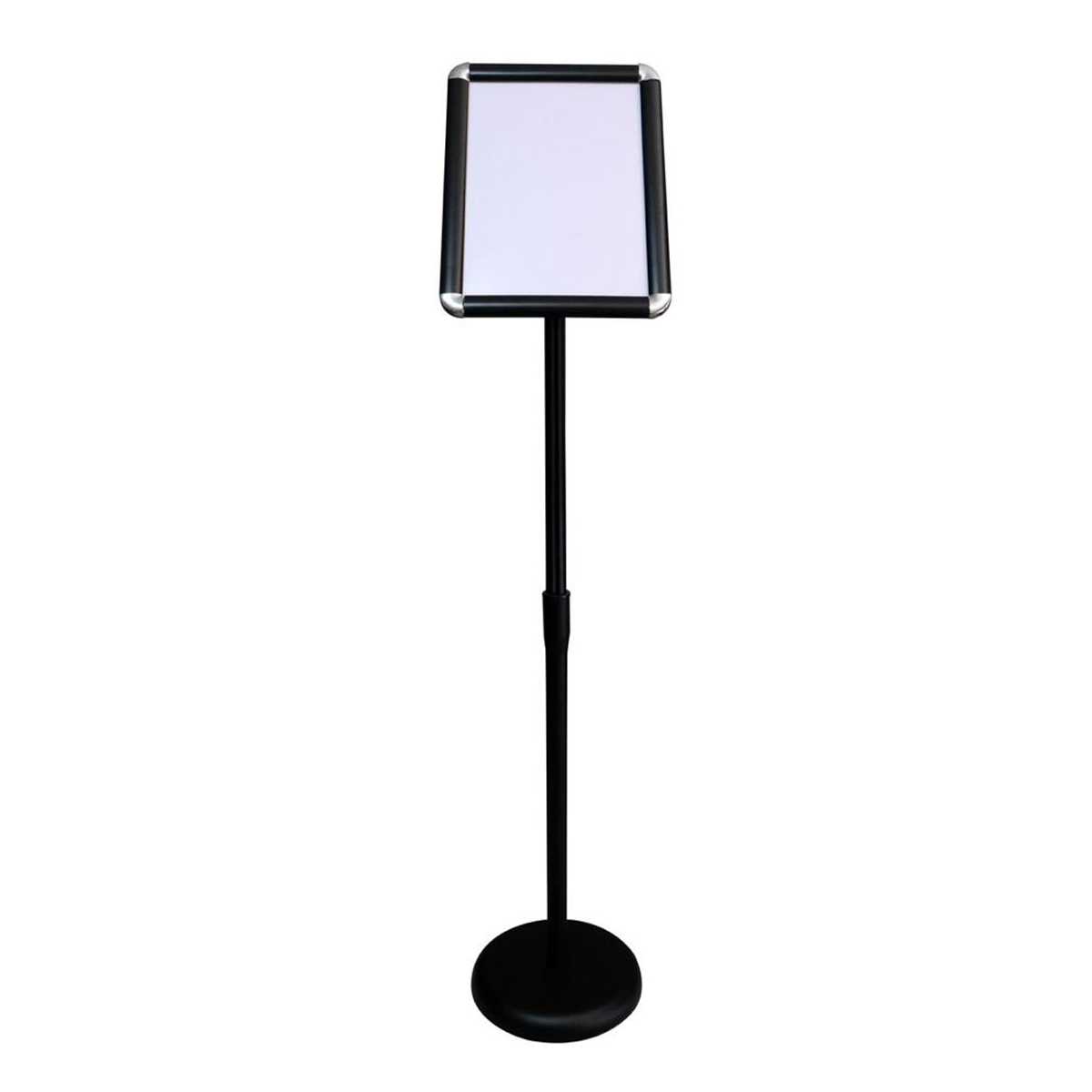 Pedestal Floor Standing Sign Holder (A4) with Snap Open Frame for Display - Black