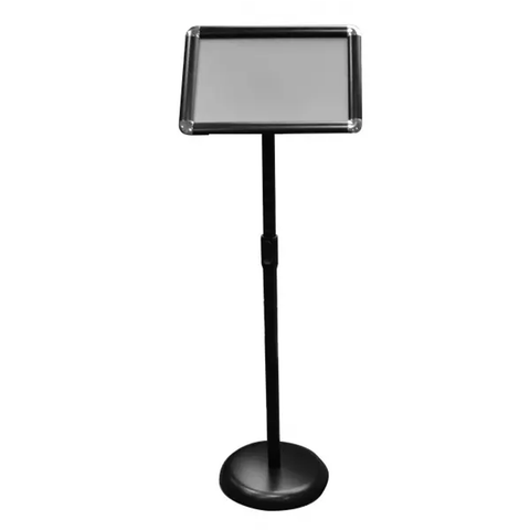 Pedestal Floor Standing Sign Holder (A4) with Snap Open Frame for Display - Black