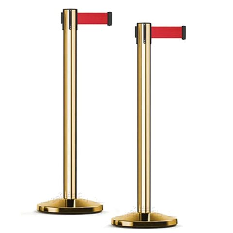 Crowd Control Barriers with Retractable Belt Stanchion  Pole For Crowd Control Gold/Black (Set of 2)