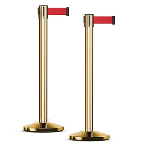 Crowd Control Barriers with Retractable Belt Stanchion  Pole For Crowd Control Gold/Red (Set of 2)