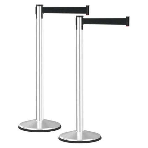 Crowd Control Barriers with Retractable Belt Stanchion  Pole For Crowd Control Silver/Red (Set of 2)