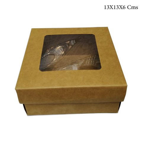 WILLOW Kraft Paper Gift Packaging Box with PVC Clear Window Wedding Favor 12Pc Pack (26x20x8Cms)