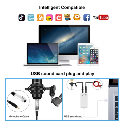 Professional Broadcasting and Recording Microphone with SoundCard