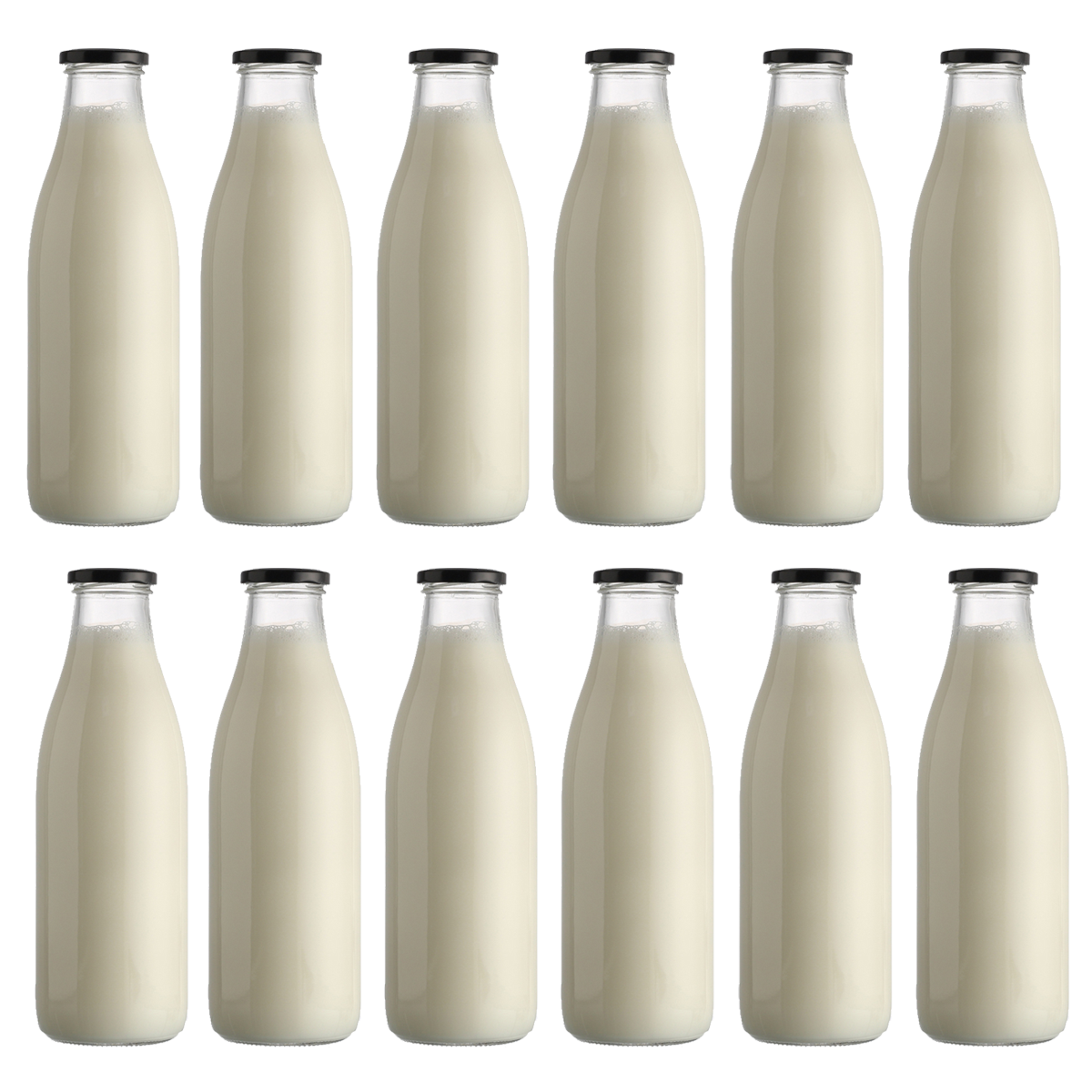 Milk, Juice Glass Bottle with Black Lid 1000ml - 30 Pc Pack (1 Carton)