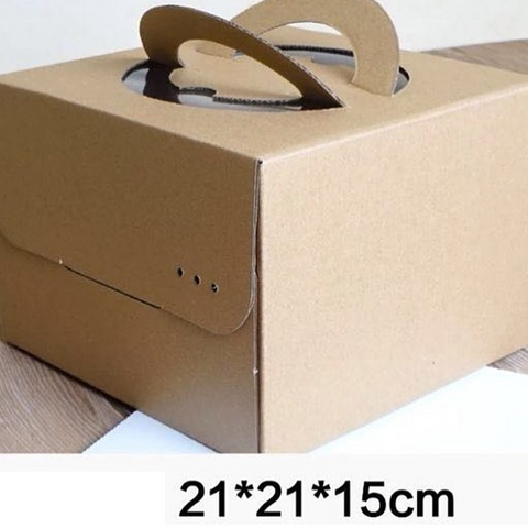 Small Brown Kraft Cake boxes with Window & Handle (35x35x17.5Cms) 10Pc Pack
