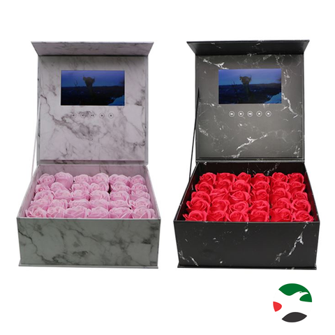 Olmecs LCD Screen Video Gift Box, Rose Flower Box Birthday Wedding Anniversary Storage Box 7 inch video Box (Black)