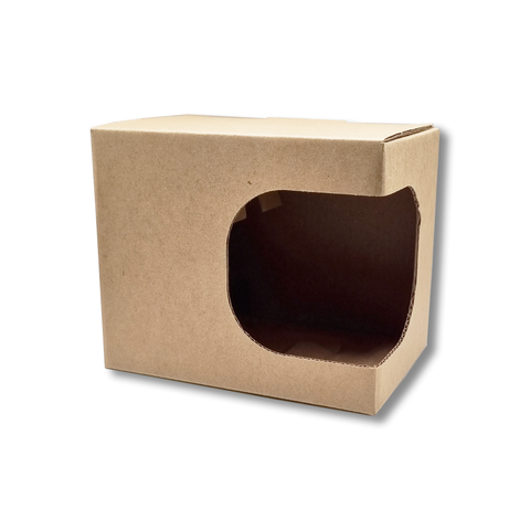 (50Pc Pack) 11oz Brown Corrugated Mug Box with Window White - Willow