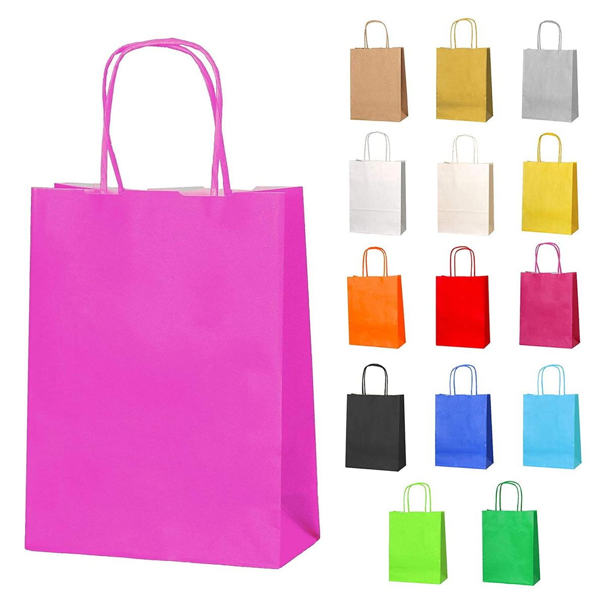 12pc Kraft Paper bags with twisted paper handle Size : 26x21x11cm Pink - Willow