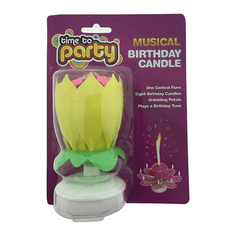 Party Time Unscented Flower Musical Birthday Candle - Blue